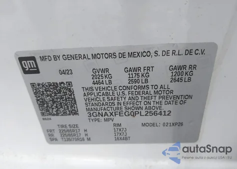 2023 Chevrolet Equinox Fwd 1Fl from USA, damaged, VIN 3GNAXFEG0PL256412